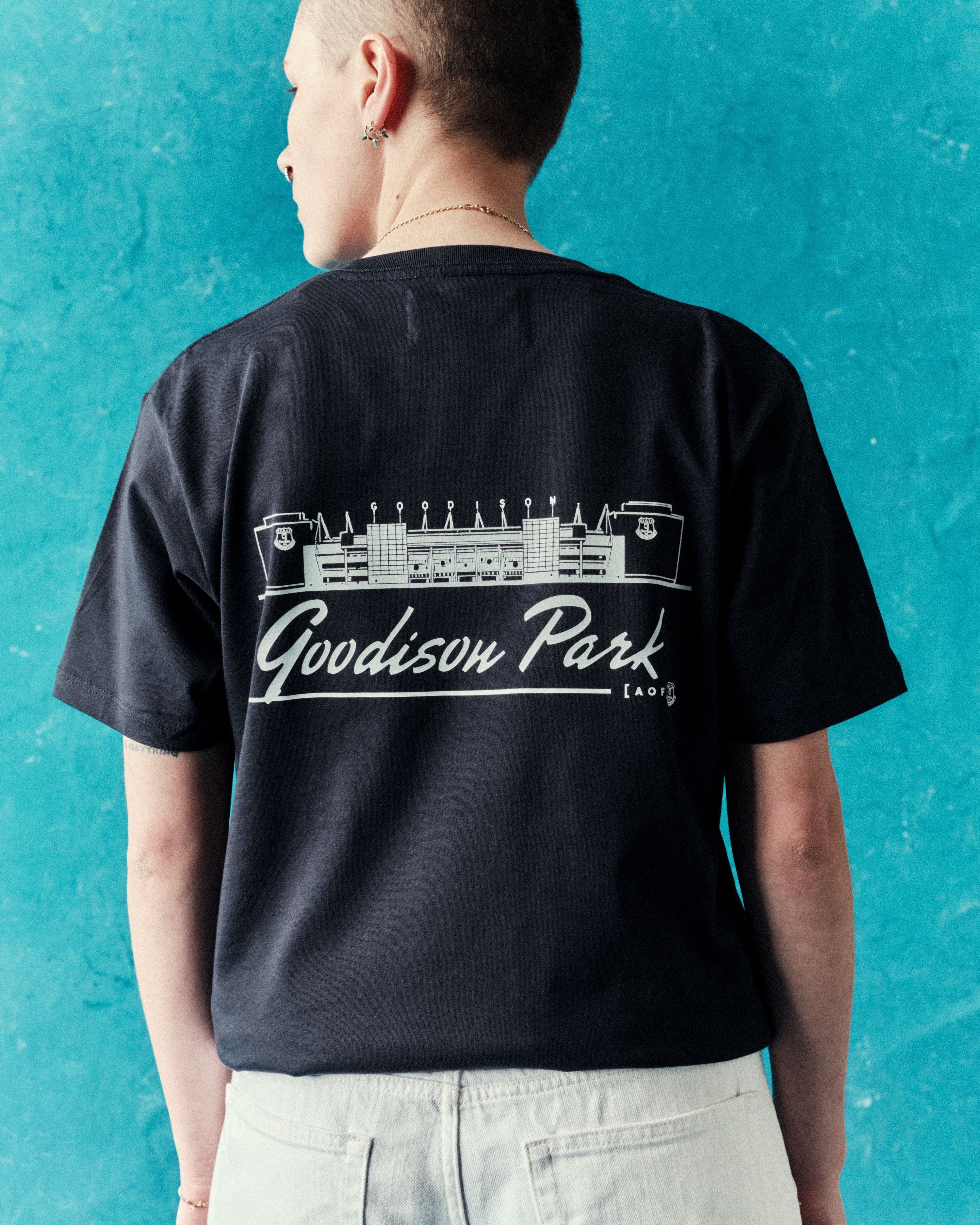 AOF Everton Goodison Park Tee | Navy Graphic T-shirt | Art of Football